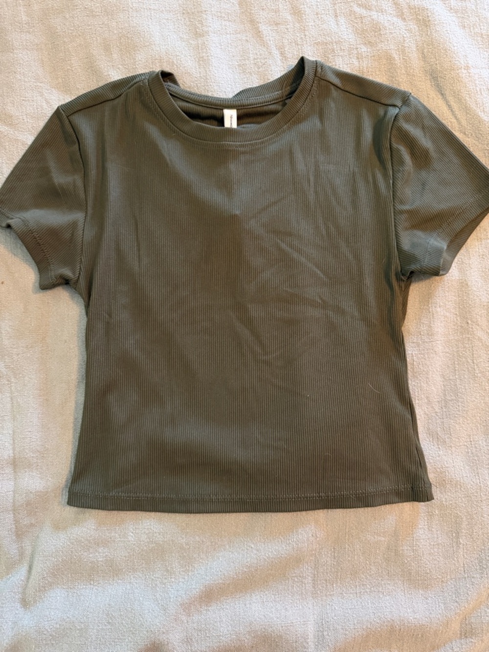 7 Diamonds Olive Green Core Ribbed Cropped Tee
